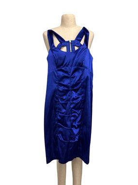 Vintage Y2K Arden B Purple Ruched Cocktail Dress Multi Strap Cutout Open Back Si